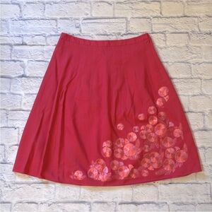 Ann Taylor Pink Pleated Midi Skirt with Embroidered Floral Detail Size 8 NWT